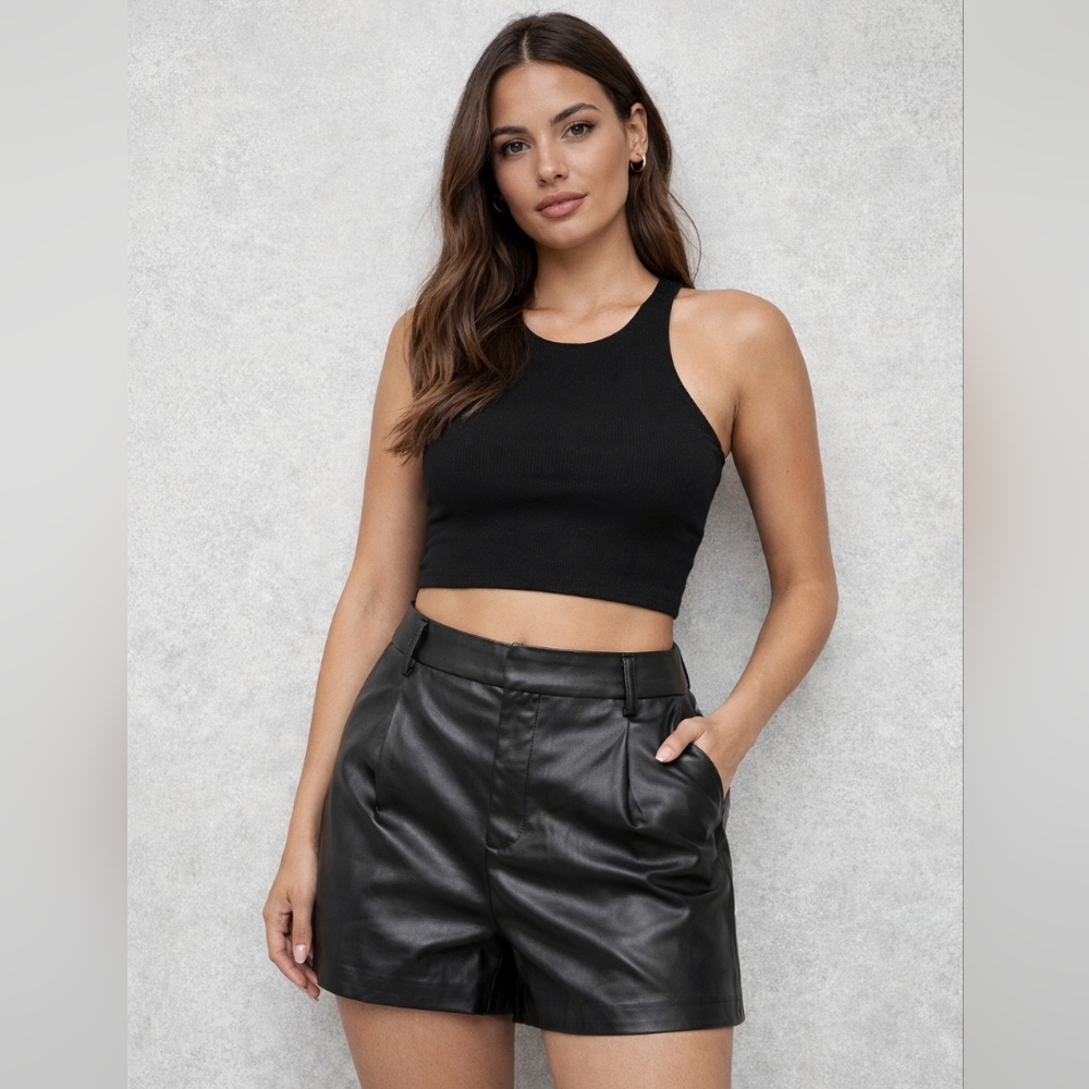 Love Tree Black Faux Leather Bermuda Shorts